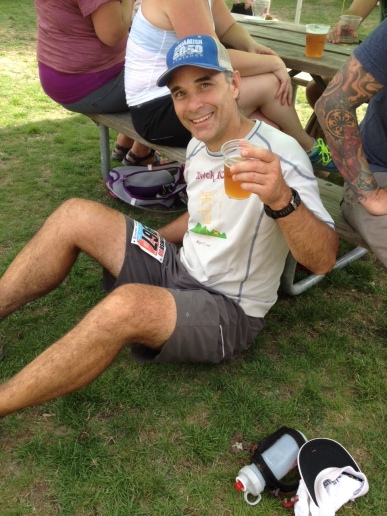 After finishing the 50/50, JP made a beeline for the finish line beer garden and is seen here enjoying a well-earned Super Jupiter ISA.